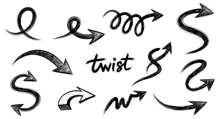 Hand drawn arrows and design elements in black and white for creative projects and graphic design with a modern and artistic feel