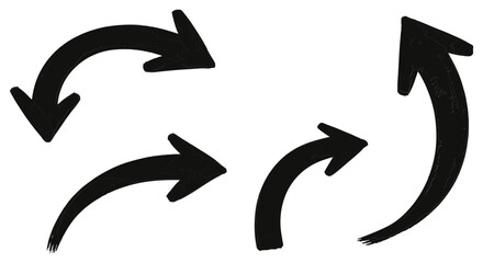 Four curved arrows pointing in different directions symbolizing movement change and navigation on a dark background for graphic design use
