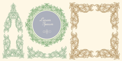 Vintage Baroque Victorian frame border, frame flower pattern vector floral engraved scroll ornament leaf retro decorative design. filigree calligraphic heraldic shield swirl