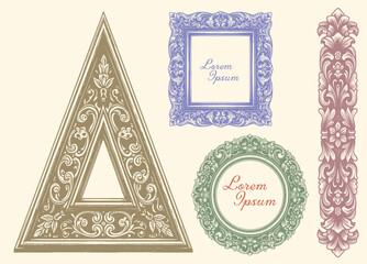 Vintage Baroque Victorian frame border, frame flower pattern vector floral engraved scroll ornament leaf retro decorative design. filigree calligraphic heraldic shield swirl