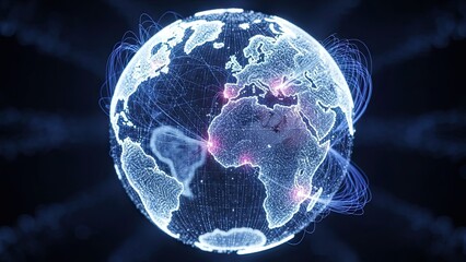 Dynamic digital globe showcasing global network connections and international data flow, a modern technology concept for worldwide business and communication
