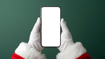 Santa Claus Using a Mobile Phone with a Blank Screen for Christmas