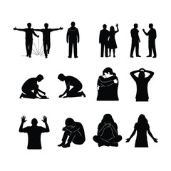 Diverse silhouette figures depicting human emotions and actions, offering a visual narrative for storytelling and communication