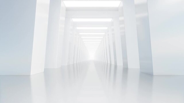 Abstract architecture tunnel space with empty white concrete floor, Geometric with neon light, Sci-fi interior for product presentation, 3d rendering, looping animation