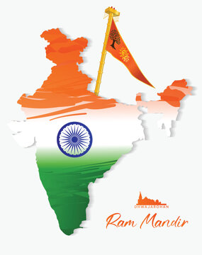 Creative India Map Illustration Featuring National Tricolor Flag and Cultural Heritage Elements