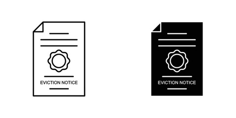 Urgent eviction notice icons in black and white for legal or housing concepts, property rights