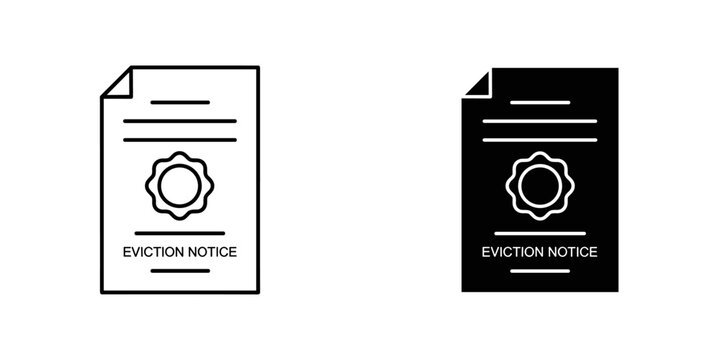 Urgent eviction notice icons in black and white for legal or housing concepts, property rights