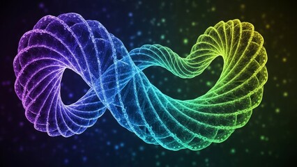 Stunning vibrant infinity symbol with glowing particles in space, perfect for science, technology, or innovative brand imagery