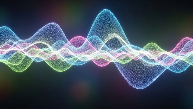 Visualize data with this stunning colorful sound wave pattern against a dark backdrop, creating a modern and dynamic background for innovative concepts