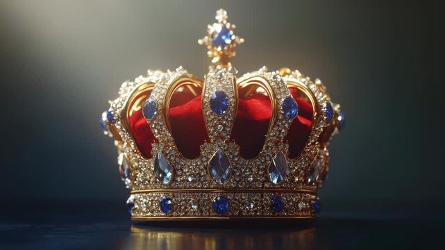 Video A gold crown adorned with blue jewels, perfect for royalty or luxury themes - Powered by Adobe