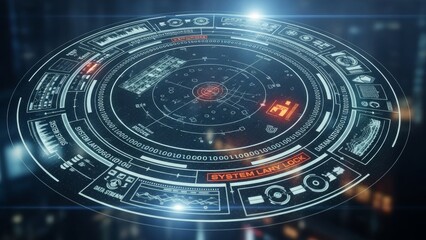 Futuristic digital interface displaying advanced system data and controls for science fiction, gaming, or technology concepts with modern design