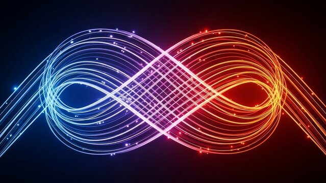 Stunning infinity symbol glowing with vibrant blue and red light, perfect for a modern tech background or digital design project, dynamic and visually captivating