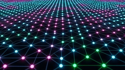Dynamic glowing network with vibrant pink and teal nodes for cutting-edge technology presentations and modern digital marketing campaigns