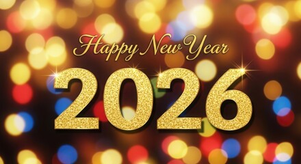 Happy new year 2026 festive celebration with bokeh lights
