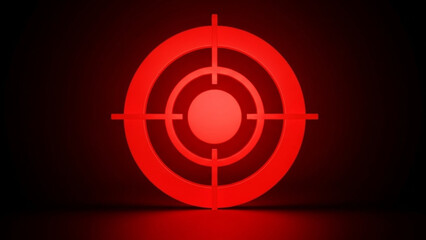 A red target symbol with concentric circles and crosshairs on a dark background illuminated with red light