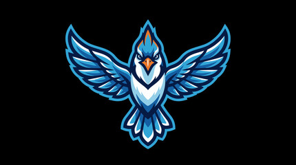 Obraz premium Fearsome Bird Emblem Design Blue Jay Mascot with Detailed Features and Intricate Art Style