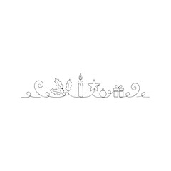 Christmas candle and star continuous one line drawing. Minimalist holiday decoration vector illustration for winter celebration.