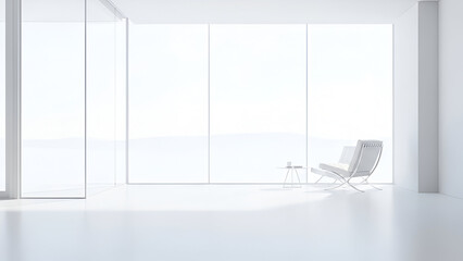 Bright minimalist interior design featuring a modern chair and serene window view zoom background