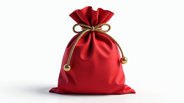 Red silk gift bag with gold string and beads, luxury present wrapping, high-end corporate gifting concept, premium product packaging design, marketing promotional material, business gift idea