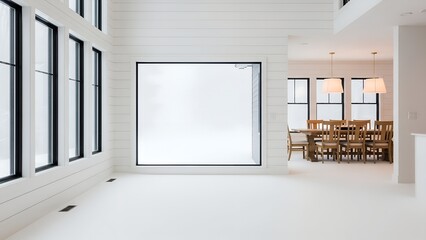 Modern farmhouse interior with bright open floor plan and beautiful natural light winter zoom background 