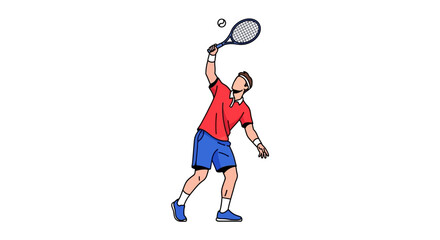 A man prepares to hit a tennis ball with a racket wearing athletic attire