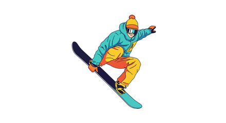 Obraz premium A snowboarder in midair wearing a beanie goggles and colorful clothing