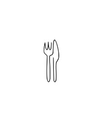 Elegant single line art illustration of a fork and knife, ideal for restaurant branding, food blogs, and modern minimalist design projects, simple and chic
