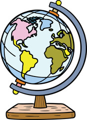 Whimsical Doodle Globe Icon with Multi-Color Continents and Light Blue Ocean, Representing World Diversity and International Unity