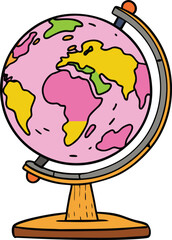 Abstract Pink Ocean Globe Illustration with Stylized Colored Continents, Unique Vector Graphic for Fantasy Geography or Design Concept