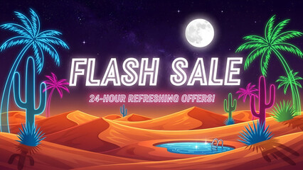 Flash Sale Refreshing Offers - Desert Landscape Illustration with Palm Trees and a Pool
