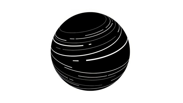 Abstract Black Sphere with White Lines on White Background.