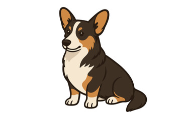 Adorable sitting Corgi dog with tricolor coat isolated on white background