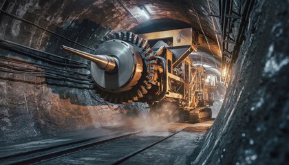 Tunnel Boring Machine Working in a Mine Shaft Creating a New Passage for Extraction Operations