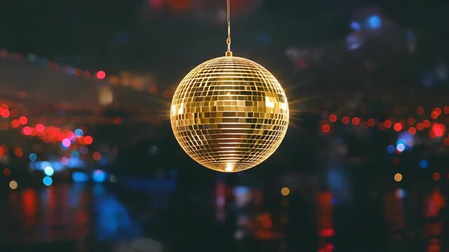 Golden disco ball hanging scene