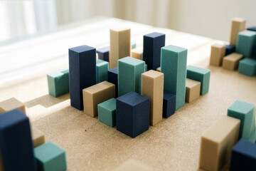 Abstract city model from colorful foam blocks