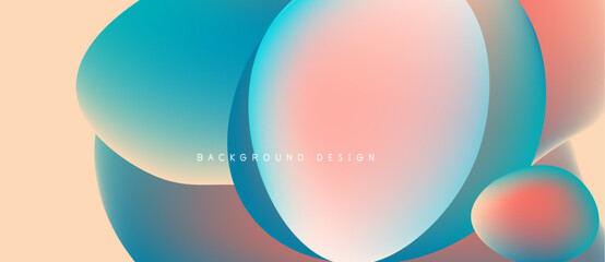 Abstract fluid shapes blend, creating soft gradients. Peach, turquoise, coral hues dominate design. Minimalist aesthetic, modern feel.