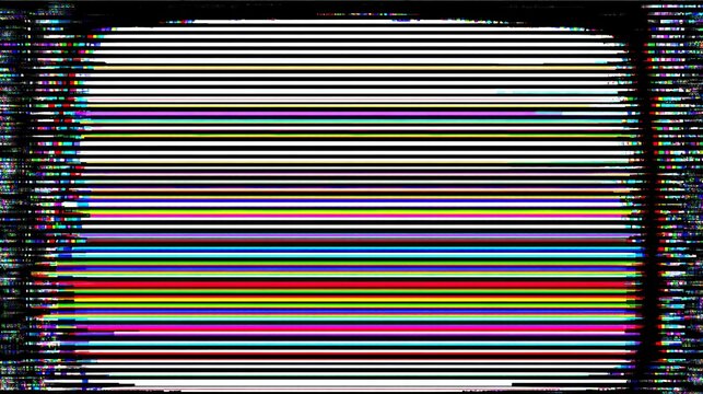 Static Interference: Glitch lines create a vibrant tapestry of colors and patterns, a symbol of digital disruption and technological chaos, evoking a sense of both fascination and unease.