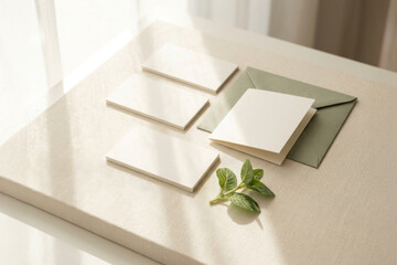 Blank business cards and envelope with natural light