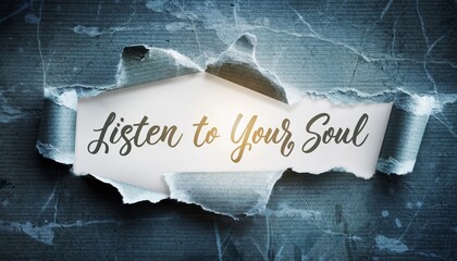 Inspirational "Listen to Your Soul" Calligraphy Revealed Through Ripped Concrete-Texture Paper; Ideal for spiritual wellness blogs, and mindfulness social media content