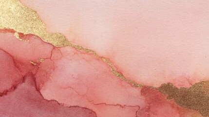 Fototapeta premium Elegant Blush Pink Watercolor Wash With Gold Glitter Accents for Creative Greeting Space