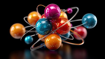Atomic Symphony: A captivating visual representation of atomic structure, where vibrant spheres orbit around a central core.