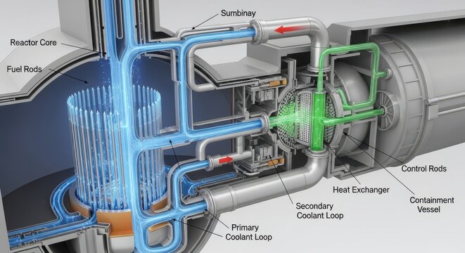 Schematic diagram of a nuclear reactor showing the internal components