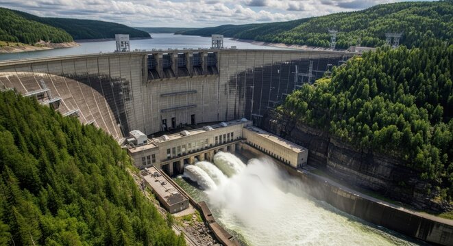 Bratsk hydroelectric power station on the angara river in siberia, russia