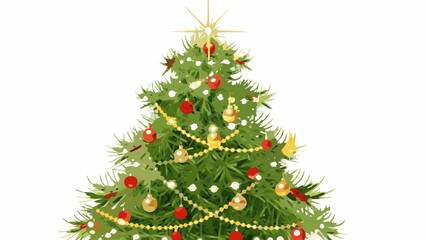 Fototapeta premium A beautifully decorated christmas tree with red and gold ornaments and a sparkling star on top set against a clean white background