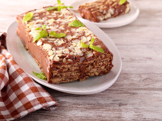 No bake biscuits chocolate cake sliced