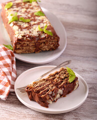 No bake biscuits chocolate cake sliced