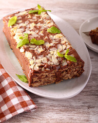 No bake biscuits chocolate cake sliced