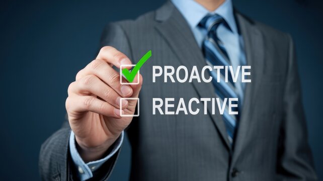 Businessman choosing proactive over reactive approach for business success