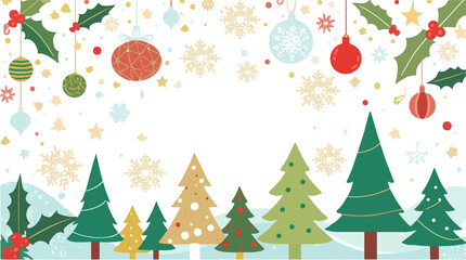 Christmas background with flat design, featuring a minimalist aesthetic, vibrant colors, and bold shapes, including snowflakes, trees, and festive ornament with png Transparent 