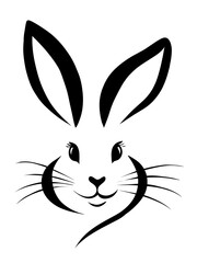 illustration: designful drawing of a easter bunny face in black with curvy lines isolated on white or transparent png